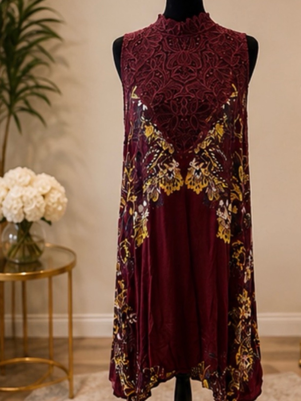 Free People Marsha Lace Slip Dress Wine Combo Size M